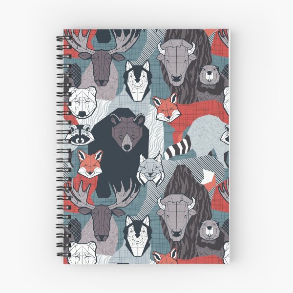 Item preview, Canadian wild geometric animals // teal background brown bear bull moose beaver bison grey lynx black and white raccoon bear wolf red foxes designed and sold by SelmaCardoso.