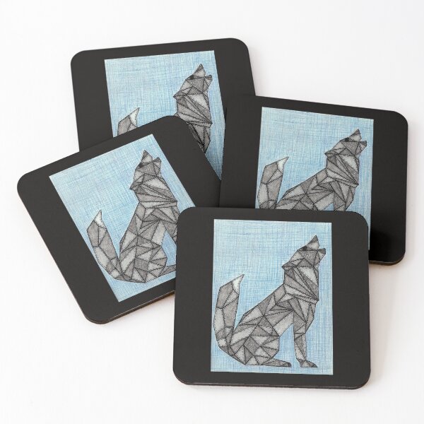 Item preview, Quilted geometric wolf on denim designed and sold by LMcK.