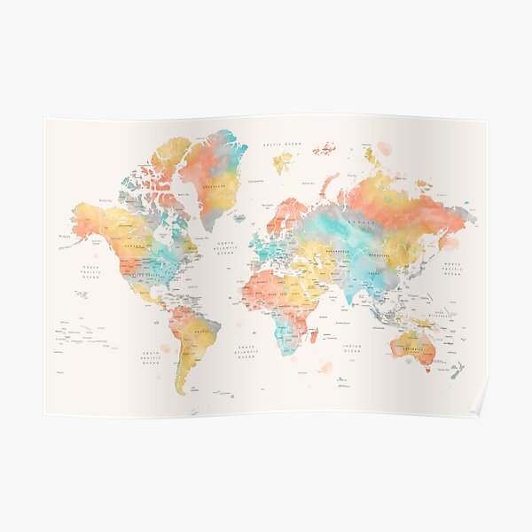 Colourful continents Vintage Colors Postereck-Poster 0555-Modern World Map