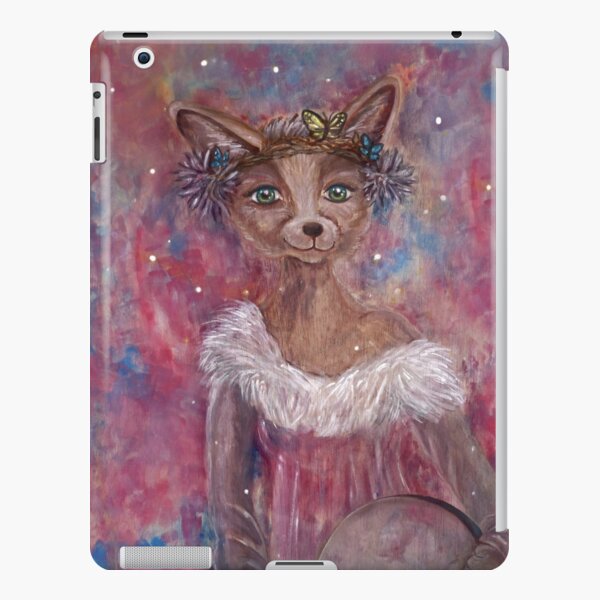 Desert fox (fennec) with butterfly headpiece, Chinese dahlias and hand drum on pink and blue sapphire background iPad Snap Case