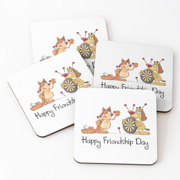 Item preview, Happy Friendship Day - Funny Dog And Cat Playing Darts Humorous Gift For A Friend designed and sold by FunnySunny T-Shirts.