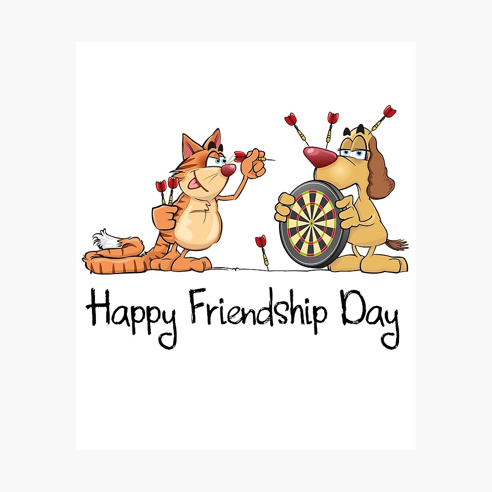 Happy Friendship Day - Funny Dog And Cat Playing Darts Humorous ...