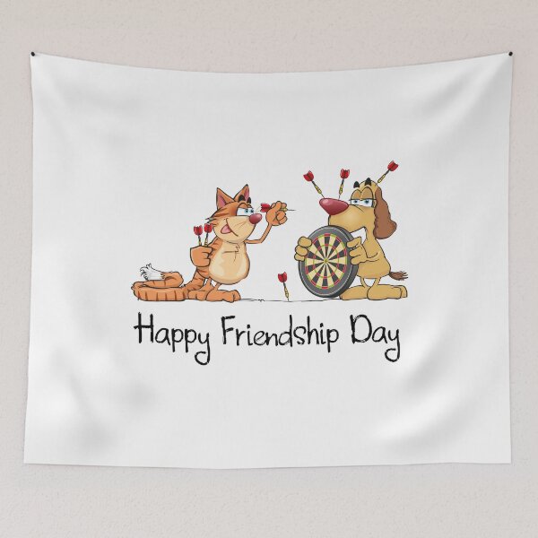Item preview, Happy Friendship Day - Funny Dog And Cat Playing Darts Humorous Gift For A Friend designed and sold by FunnySunny T-Shirts.