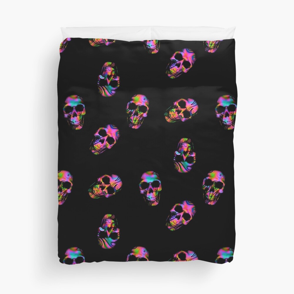 Discover Colorful Rainbow Human Skulls on Black Pattern 2 Duvet Cover