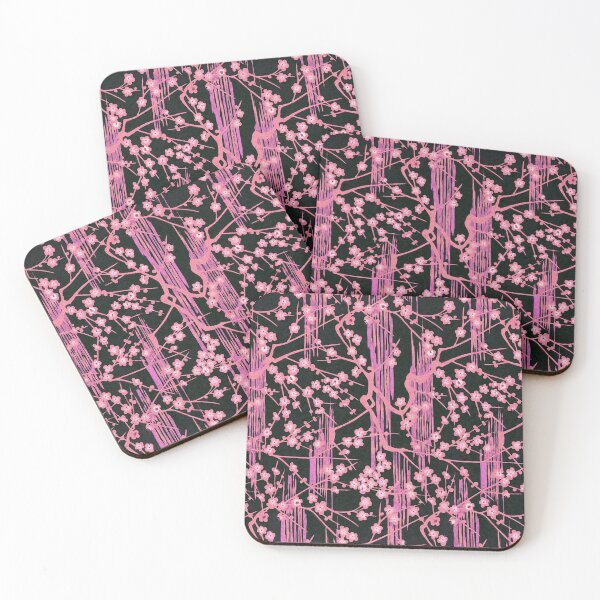 Item preview, PINK SAKURA FLOWERS IN BLACK  Antique Japanese Floral Pattern designed and sold by BulganLumini.