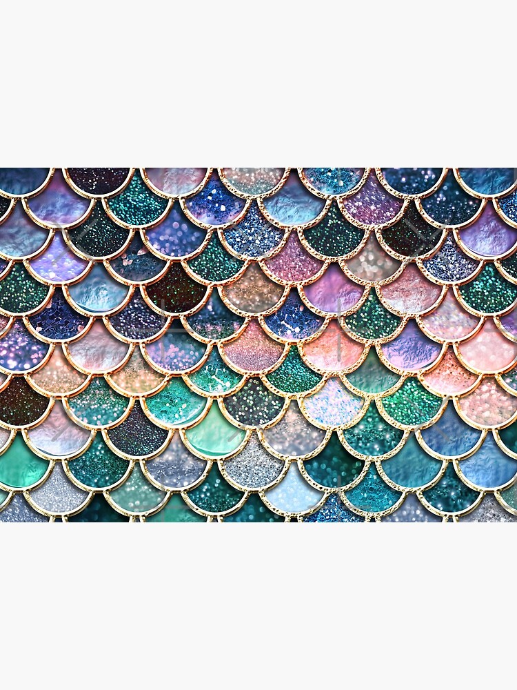 Teal, Silver and Pink Sparkle Faux Glitter Mermaid Scales by UtArt
