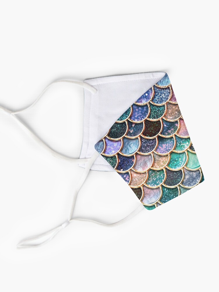 Alternate view of Teal, Silver and Pink Sparkle Faux Glitter Mermaid Scales Mask