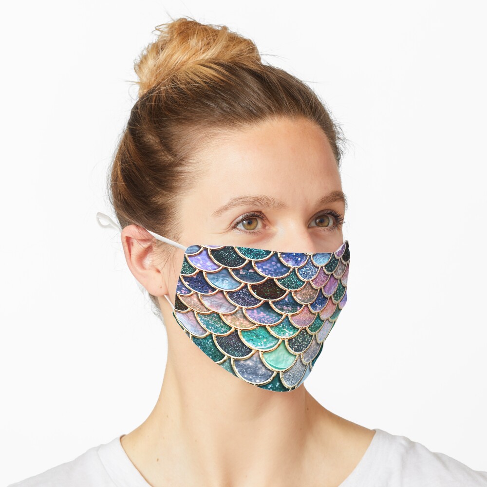 Teal, Silver and Pink Sparkle Faux Glitter Mermaid Scales Mask