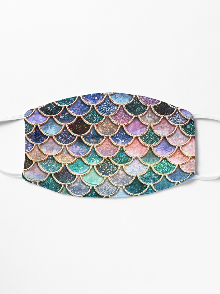 Alternate view of Teal, Silver and Pink Sparkle Faux Glitter Mermaid Scales Mask