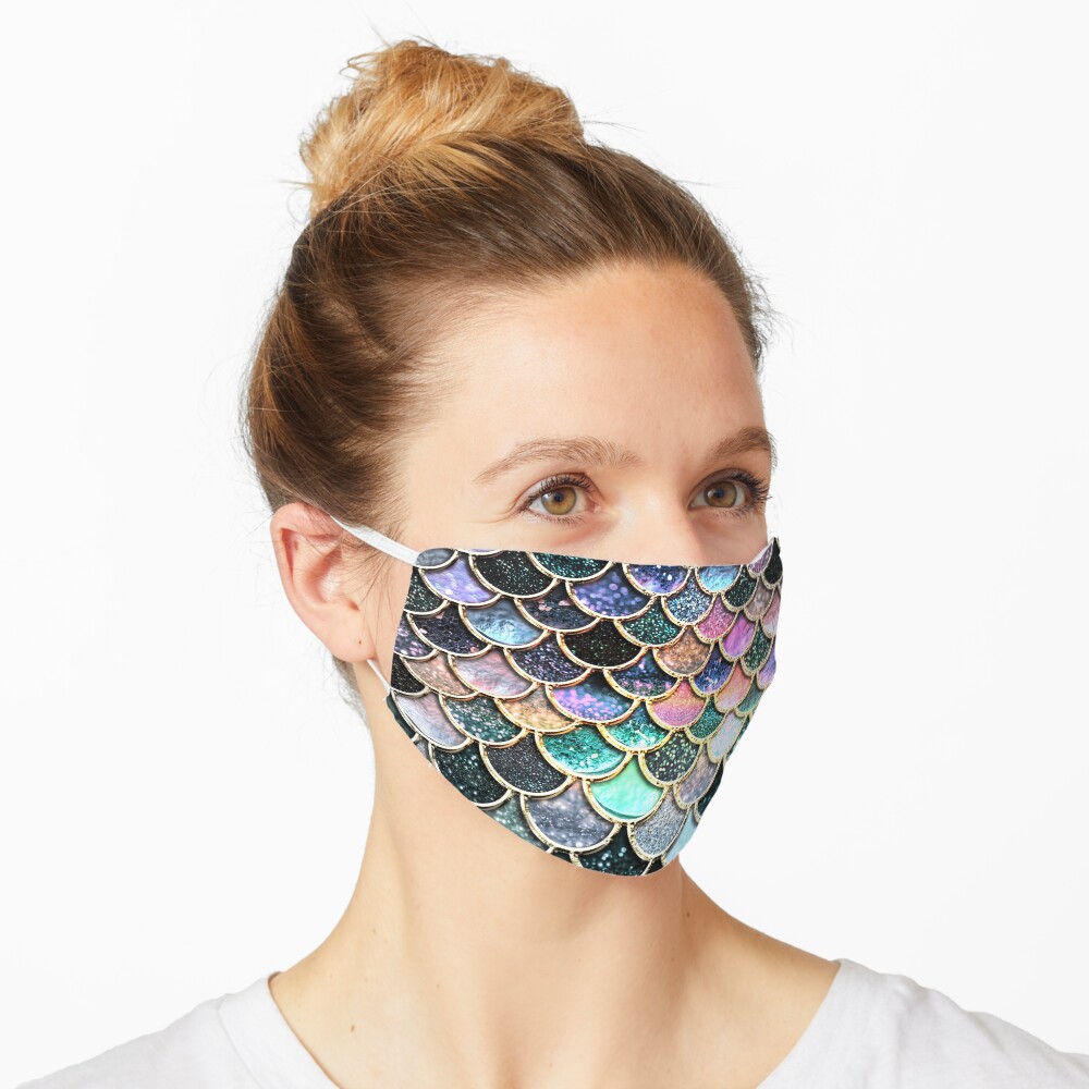 Silver and Metal Sparkle Faux Glitter Mermaid Scales Mask