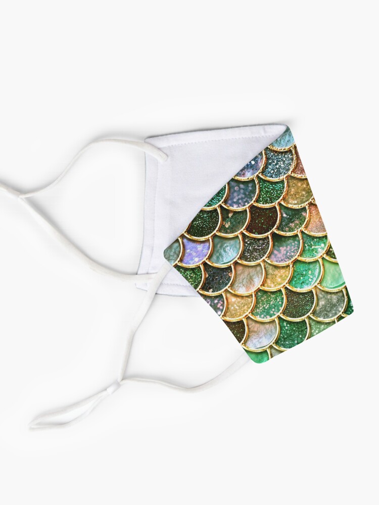 Alternate view of Green and Gold Spring Metal Sparkle Faux Glitter Mermaid Scales Mask