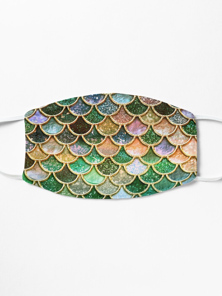 Alternate view of Green and Gold Spring Metal Sparkle Faux Glitter Mermaid Scales Mask