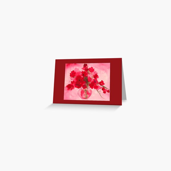 Red Flowers in a Clear Vase Greeting Card