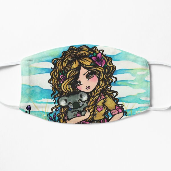 Aussie Girl with Kangaroo and Koala Bear Australia Art by Hannah Lynn Small Mask