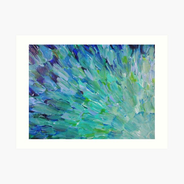 SEA SCALES - Beautiful BC Ocean Theme Peacock Feathers Mermaid Fins Waves Blue Teal Abstract Art Print