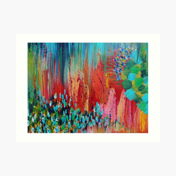 REVISIONED RETRO - Bright Bold Red Abstract Acrylic Colorful Painting 70s Twist Vintage Style Hip Art Print