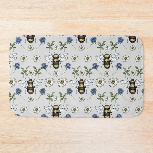 Summer Bees on Gray Bath Mat