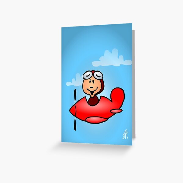 Red airplane with laughing pilot Greeting Card