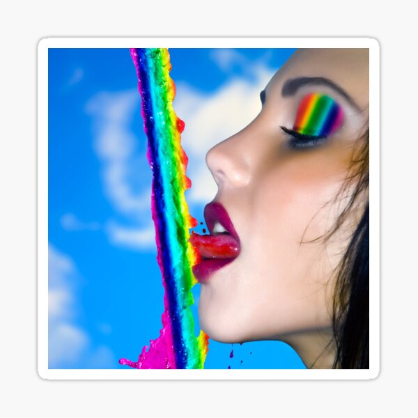 Fine Erotic Art Photography Poster Print - "Tasting The Rainbow" Featuring a Hot Sexy Brunette Model - Tshirts - Mugs - Phone Cases and More. Sticker