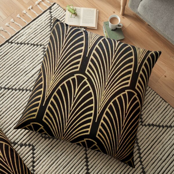 Art nouveau, art deco, fan pattern, bronze,gold,black,chic,elegant,vintage,belle époque, Floor Pillow