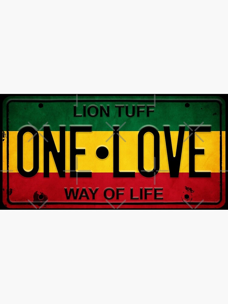 "Vintage Rasta License Plate ONE LOVE" Metal Print for Sale by