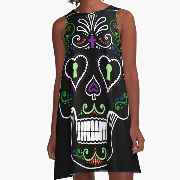 Mexican Calavera Skull Color - Day of the Dead A-Line Dress