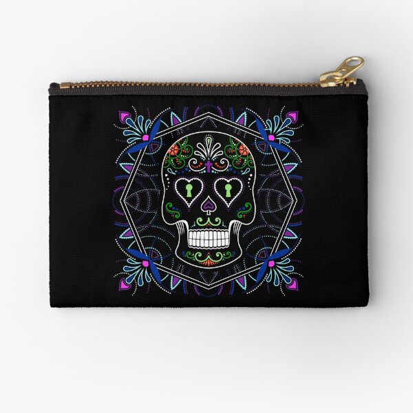 Mexican Calavera Skull Mandala - Day of the Dead Zipper Pouch