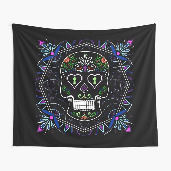 Mexican Calavera Skull Mandala - Day of the Dead Tapestry