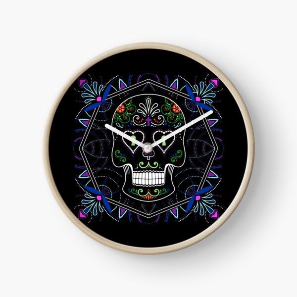 Mexican Calavera Skull Mandala - Day of the Dead Clock