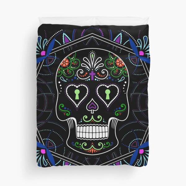 Mexican Calavera Skull Mandala - Day of the Dead Duvet Cover
