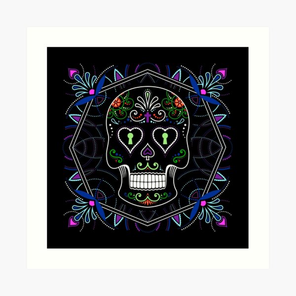 Mexican Calavera Skull Mandala - Day of the Dead Art Print