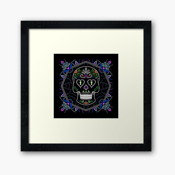 Mexican Calavera Skull Mandala - Day of the Dead Framed Art Print