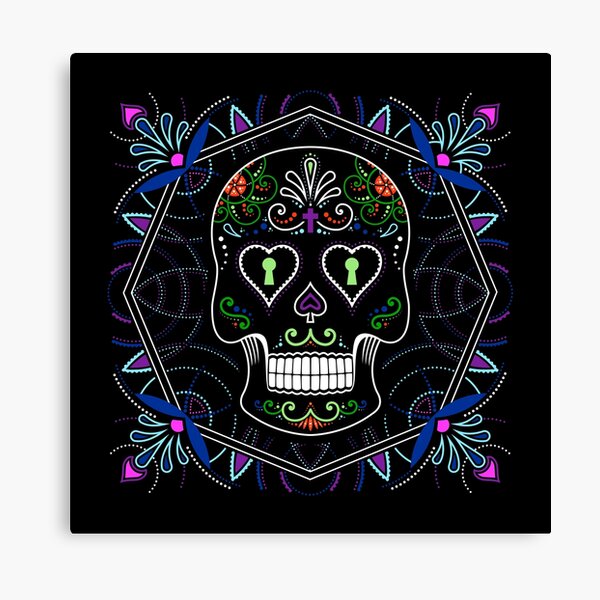 Mexican Calavera Skull Mandala - Day of the Dead Canvas Print