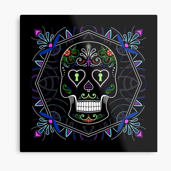 Mexican Calavera Skull Mandala - Day of the Dead Metal Print