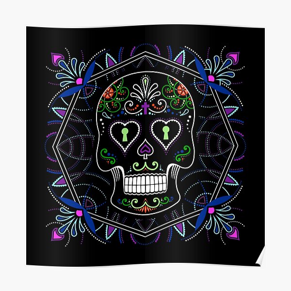 Mexican Calavera Skull Mandala - Day of the Dead Poster
