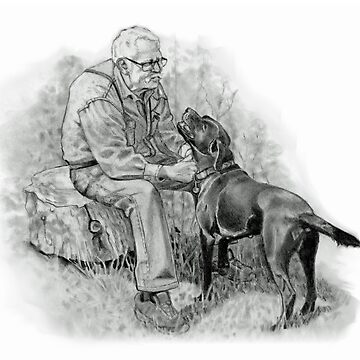 Older Man With Black Dog, Pencil Drawing, Man's Best Friend | Art Board  Print