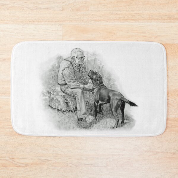 Item preview, Older Man With Black Dog, Pencil Drawing, Man's Best Friend designed and sold by JoyfulWhimsy.