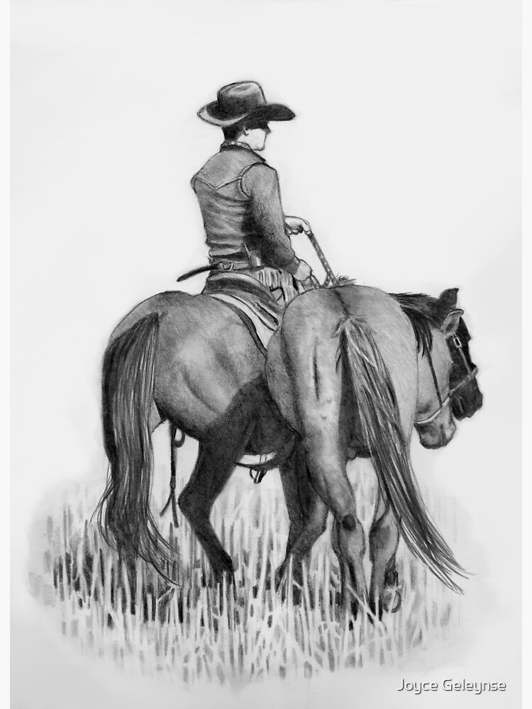 Cowboy riding a horse. Ink black and white drawing Stock Photo - Alamy