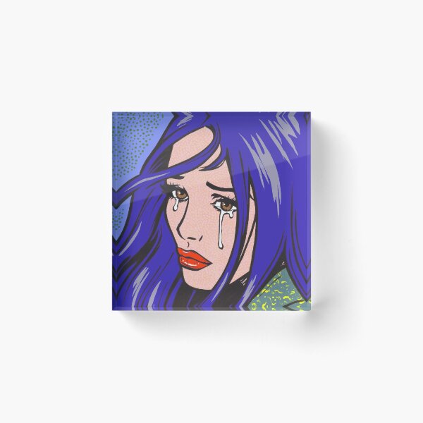 Blue Crying Comic Girl Acrylic Block