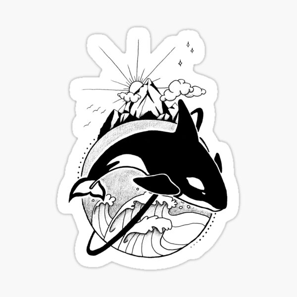 Orca World (Outlined) Sticker