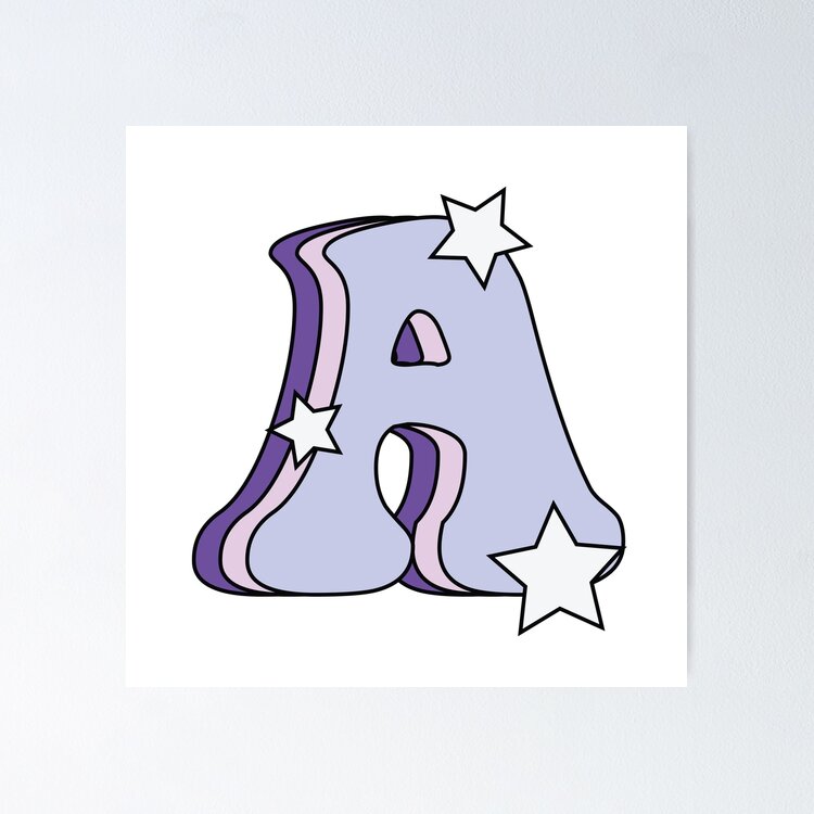 Retro and Groovy Letter A (Lilac, Pink, Purple, Stars) Sticker