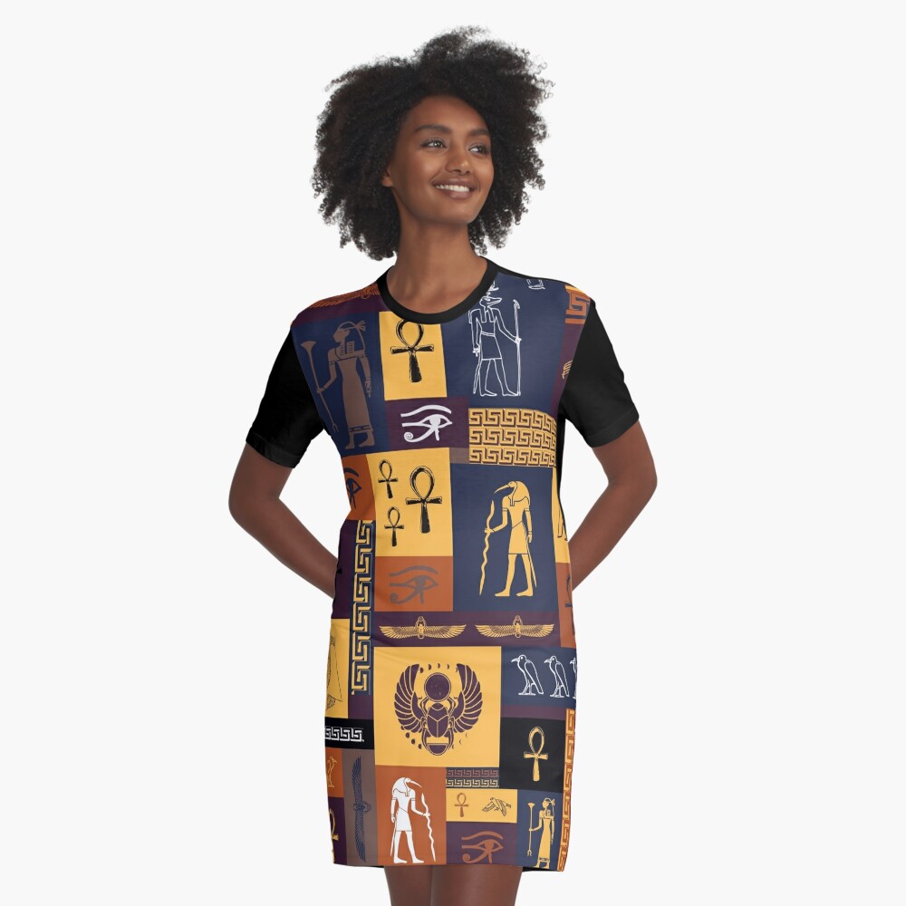 Egyptian Collage Graphic T-Shirt Dress