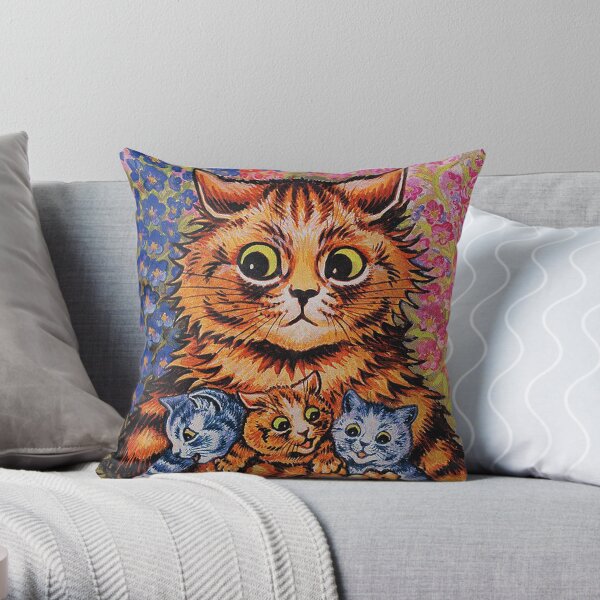 A CAT & HER KITTENS - LOUIS WAIN Throw Pillow