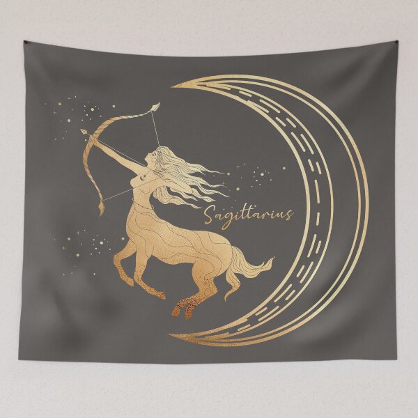 Item preview, Sagittarius Woman with bow and arrow in the night sky with the moon and the stars - Gray designed and sold by Breece.