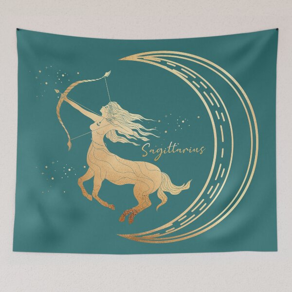 Item preview, Sagittarius Woman with bow and arrow in the night sky with the moon and the stars - Teal designed and sold by Breece.