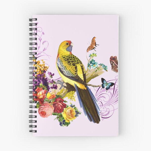 Item preview, Yellow Parrot standing on tree with butterflies roses French ornaments designed and sold by LizzyizzyDesign.
