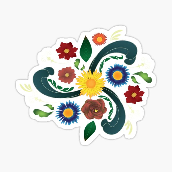 Folk Art Flowers Circular Design Sticker