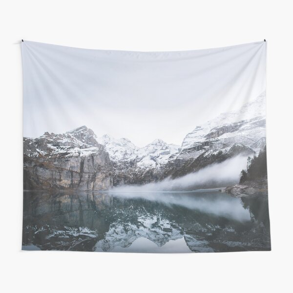 Cool Winter Foggy Mountain Lake Mist Tapestry