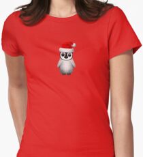Baby Penguin Wearing a Santa Hat on Red Women's Fitted T-Shirt
