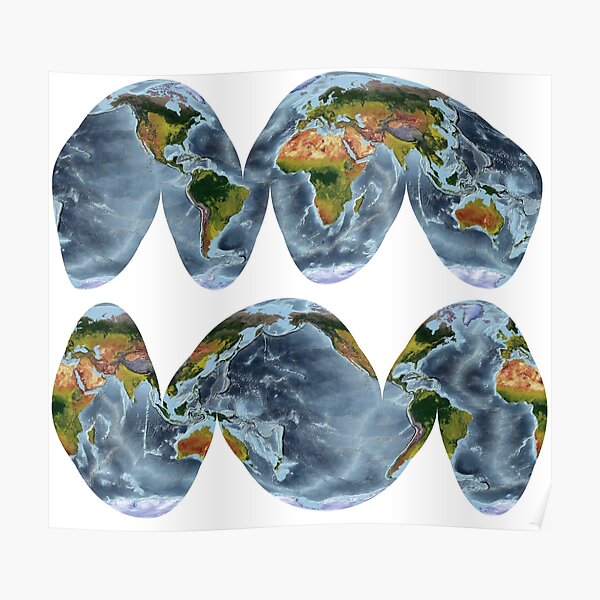 Goode Homolosine Land and Ocean - World Map showing land and oceans Poster